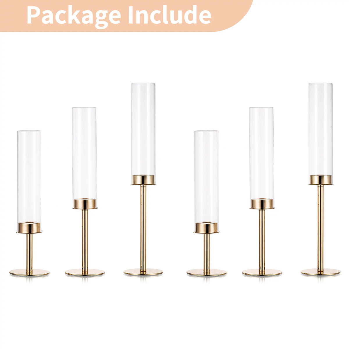Gold Taper Candle Holders with Hurricane Glass Set of 6 L524191