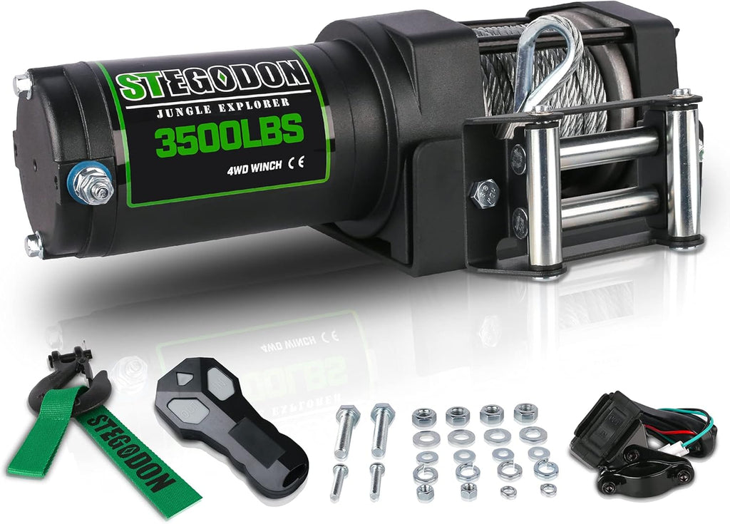 3500 lb. Load Capacity 12V Electric Winch with Wireless Remote, Waterproof IP67, Matte Black, Pack of 2 K228