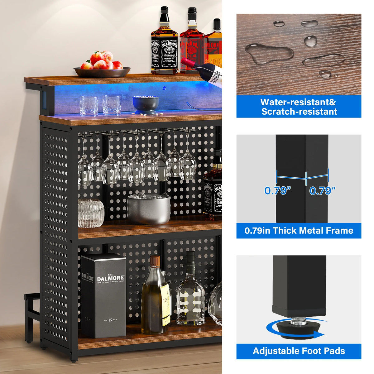 4 Tier Bar Unit with LED Lights and Stemware Rack I555