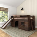 Twin Size Solid Wood Low Loft Bed with Storage Drawer and Ladder Y30967