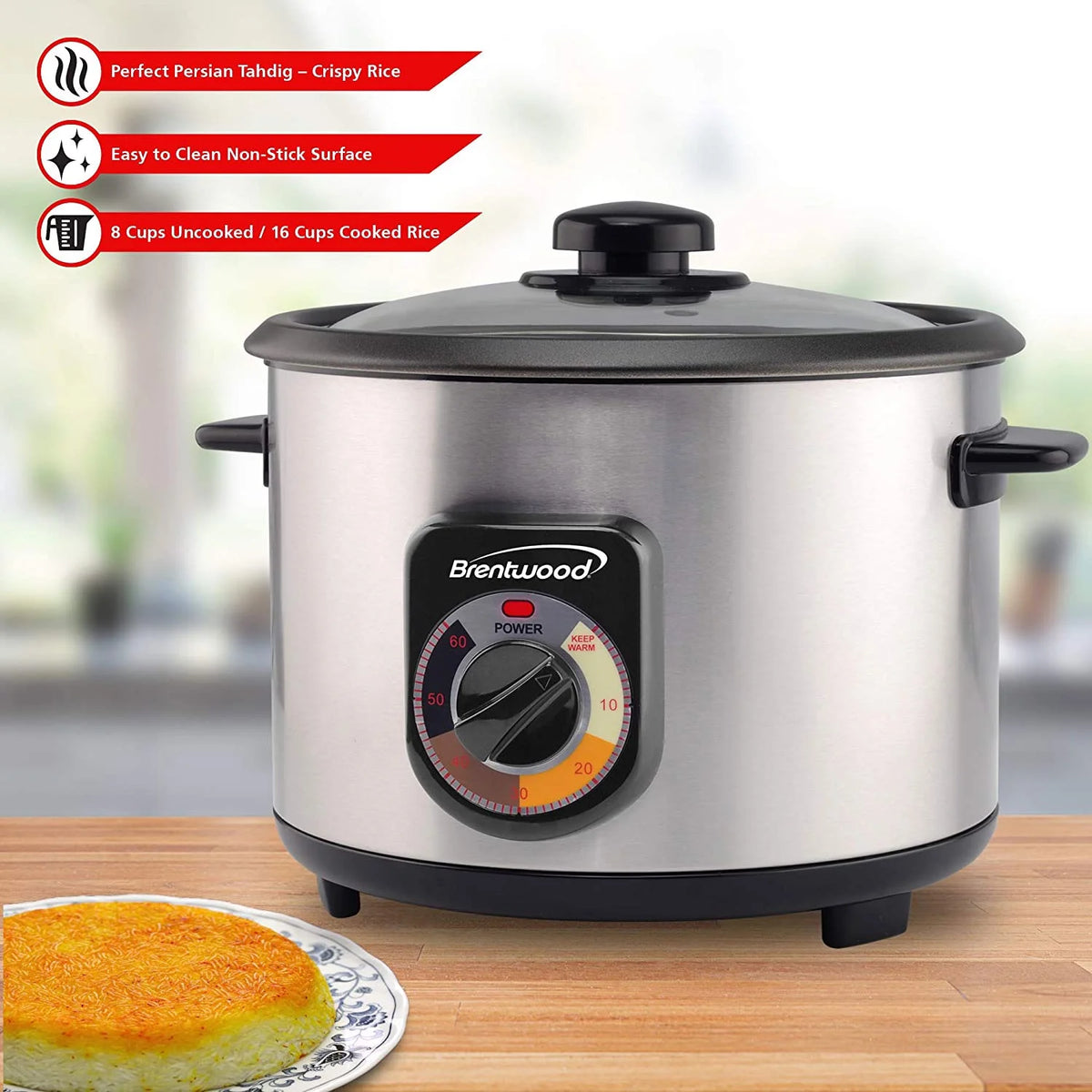 Stainless Steel Persian Rice Cooker 16 Cups 500 Watts N232