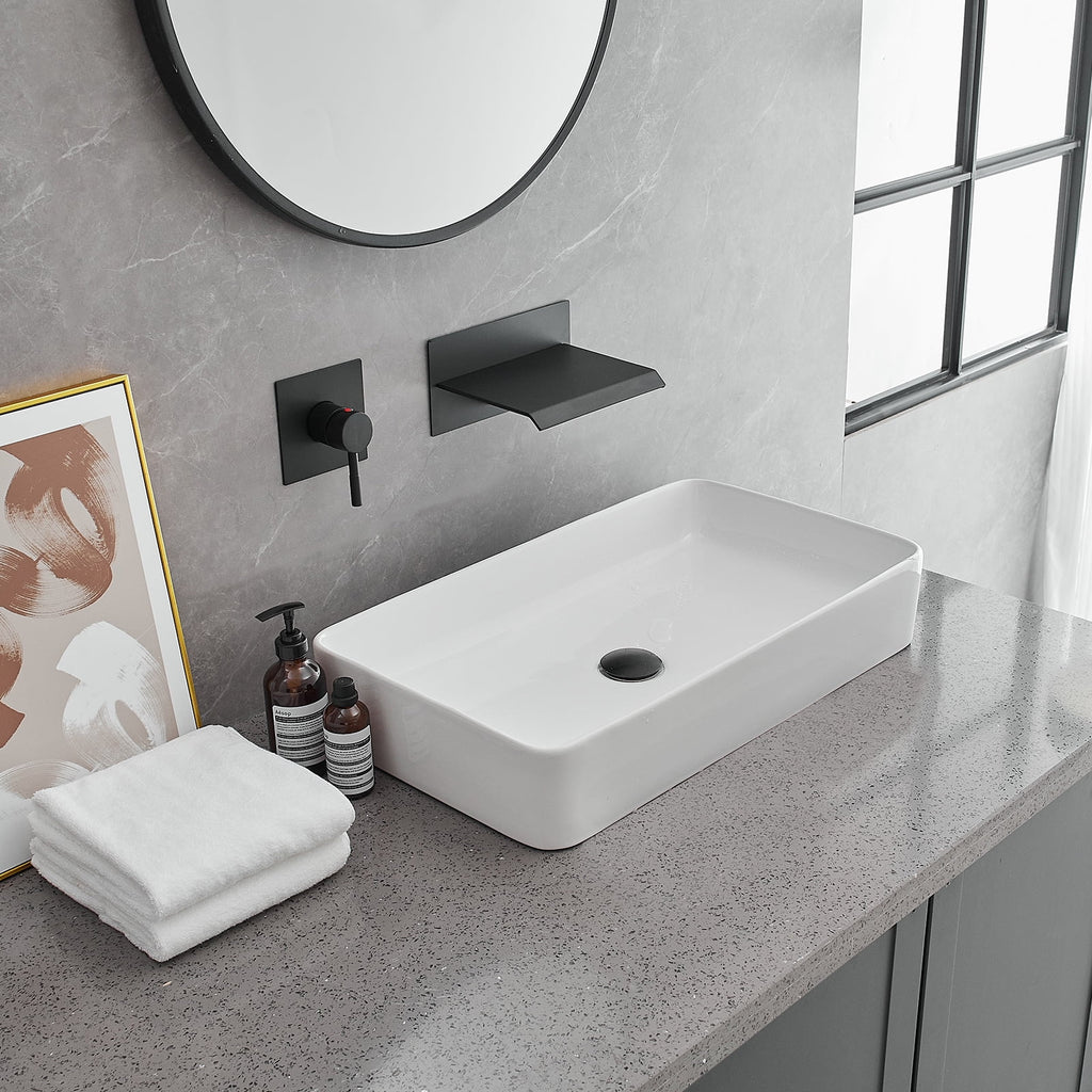 Wall Mount Waterfall Bathroom Faucet Matte Black T8085