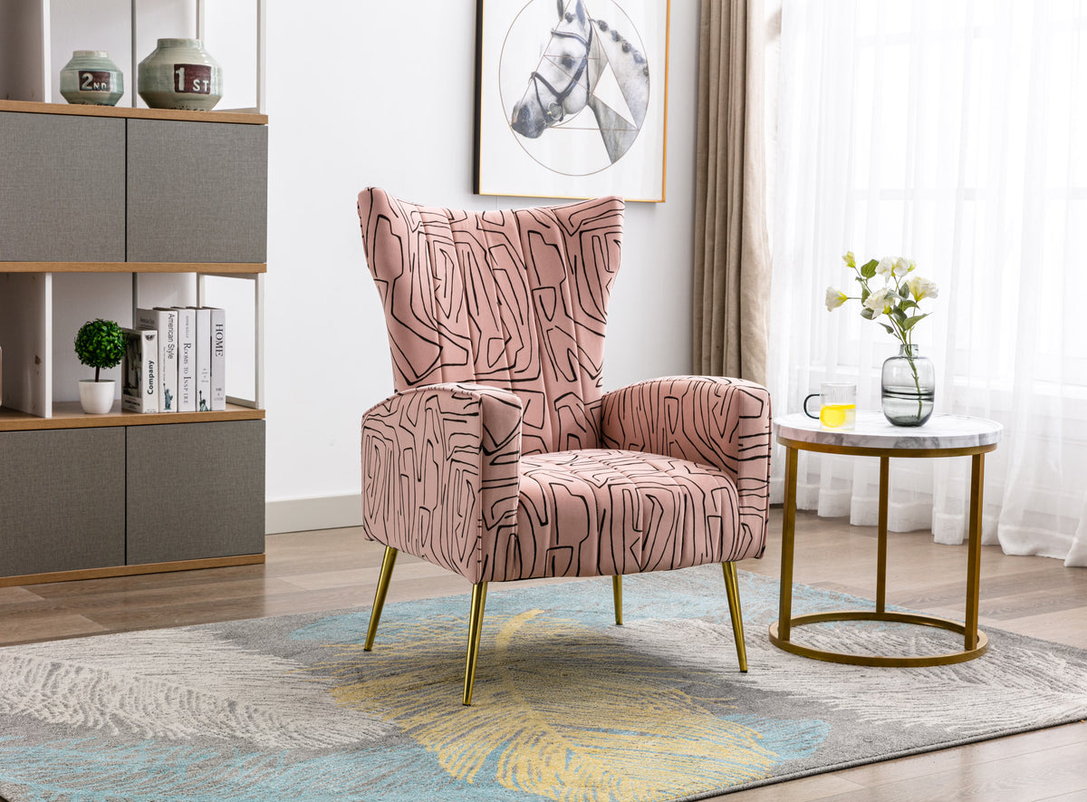 Velvet Wing Back Accent Chair with Metal Gold Legs C43065