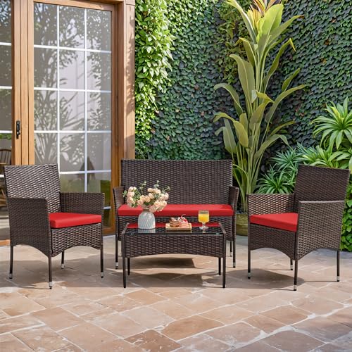 4 Pieces Rattan Wicker Patio Furniture Set S144814