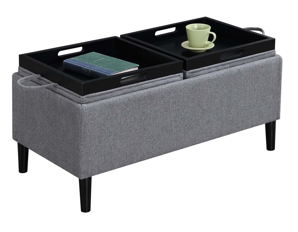 Soft Gray Fabric Storage Ottoman with Reversible Trays T34047