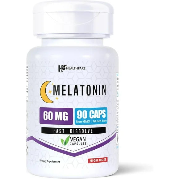 Melatonin 60mg 90 Veg Capsules Gluten-Free Non-GMO Unflavored G8624