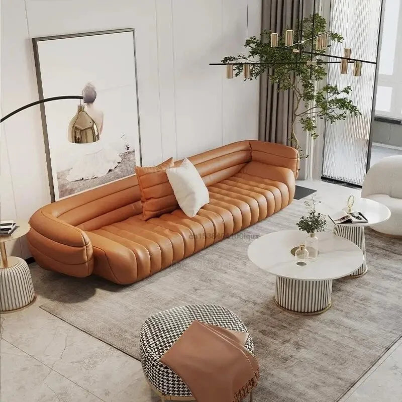 Yellow Light Grey Leather Sofa Y444