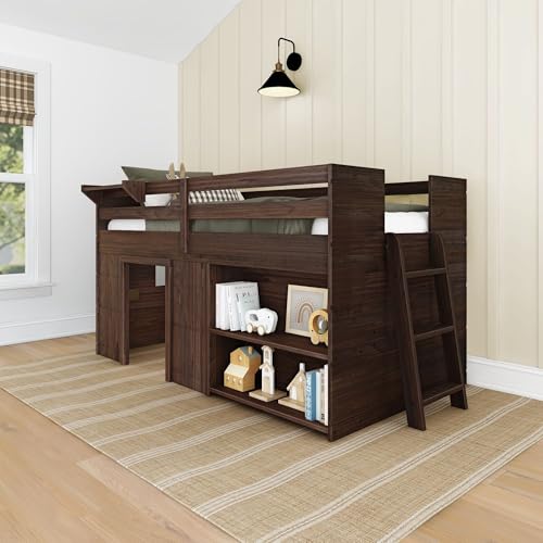 Twin Size Solid Wood Low Loft Bed with Storage Drawer and Ladder Y30967