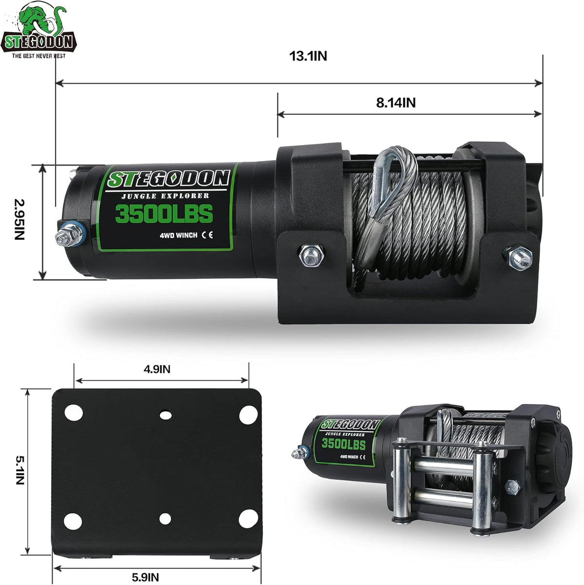 3500 lb. Load Capacity 12V Electric Winch with Wireless Remote, Waterproof IP67, Matte Black, Pack of 2 K228